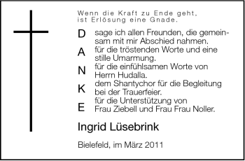Traueranzeige von Ingrid Lüsebrink von Neue Westfälische