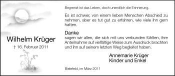Traueranzeige von Wilhelm Krüger von Neue Westfälische