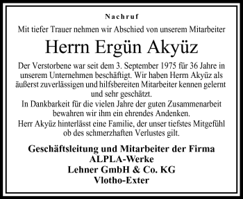 Traueranzeige von Ergün Akyüz von Neue Westfälische