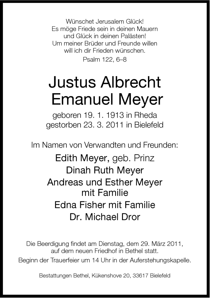  Traueranzeige für Justus Albrecht Emanuel Meyer vom 26.03.2011 aus Neue Westfälische