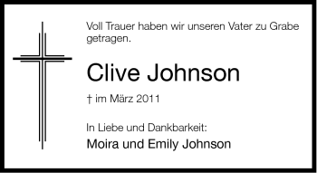 Traueranzeige von Clive Johnson von Neue Westfälische