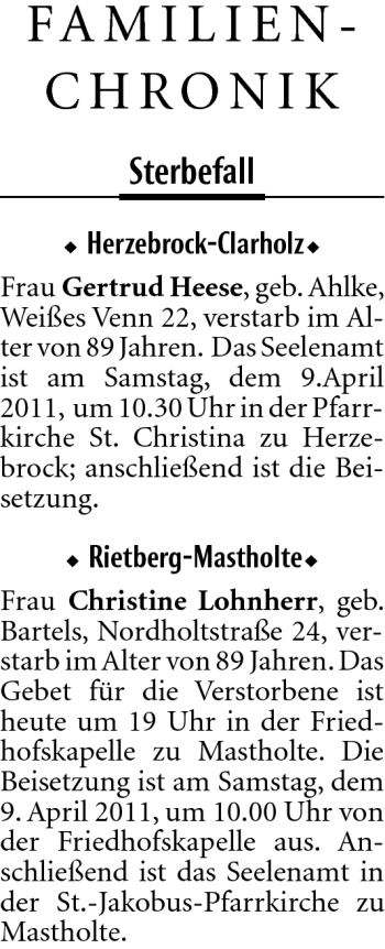 Traueranzeige von Gertrud Heese von Neue Westfälische