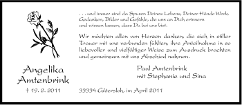 Traueranzeige von Angelika Amtenbrink von Neue Westfälische