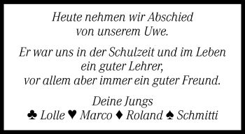 Traueranzeige von Uwe - von Neue Westfälische