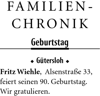 Traueranzeige von Fritz Wiehle von Neue Westfälische