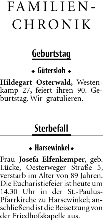 Traueranzeige von Hildegart Osterwald von Neue Westfälische