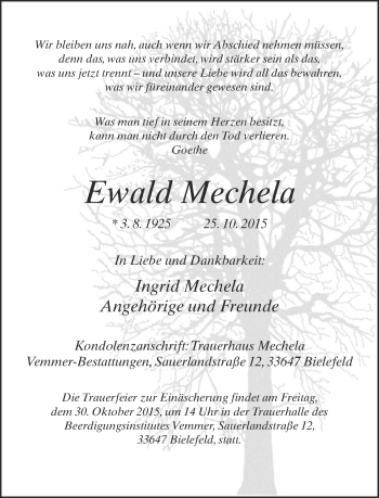 Traueranzeige von Ewald Mechela von Neue Westfälische