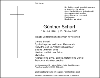 Traueranzeige von Günther Scharf von Neue Westfälische