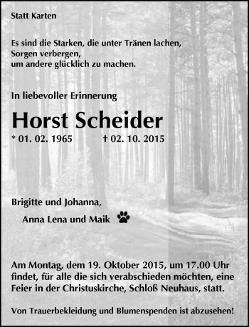 Traueranzeige von Horst Scheider von Neue Westfälische