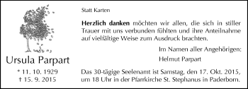 Traueranzeige von Ursula Parpart von Neue Westfälische