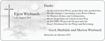 Traueranzeige von Egon Wiebusch von Neue Westfälische