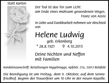 Traueranzeige von Helene Ludwig von Neue Westfälische