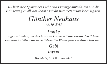 Traueranzeige von Günther Neuhaus von Neue Westfälische