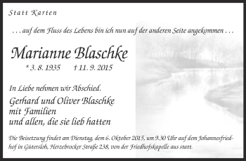 Traueranzeige von Marianne Blaschke von Neue Westfälische