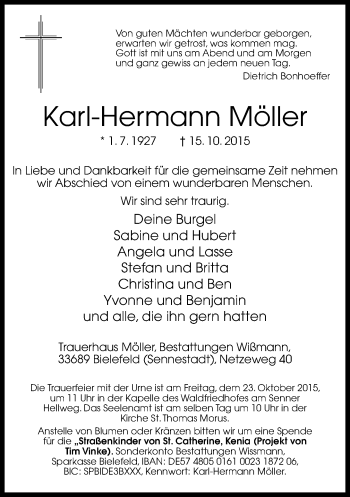 Traueranzeige von Karl-Hermann Möller von Neue Westfälische