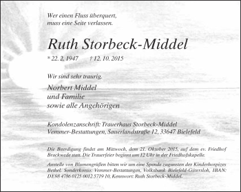 Traueranzeige von Ruth Storbeck-Middel von Neue Westfälische