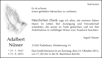 Traueranzeige von Adalbert Nüsser von Neue Westfälische