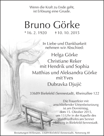 Traueranzeige von Bruno Görke von Neue Westfälische