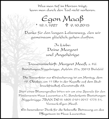 Traueranzeige von Egon Maaß von Neue Westfälische