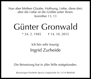 Traueranzeige von Günter Gronwald von Neue Westfälische