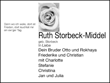 Traueranzeige von Ruth Storbeck-Middel von Neue Westfälische