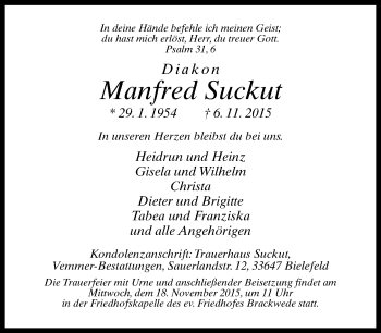 Traueranzeige von Manfred Suckut von Neue Westfälische