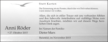 Traueranzeige von Anni Röder von Neue Westfälische