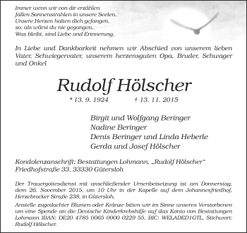 Traueranzeige von Rudolf Hölscher von Neue Westfälische