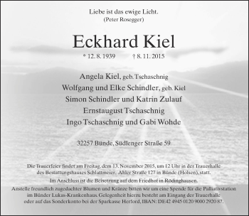 Traueranzeige von Eckhard Kiel von Neue Westfälische