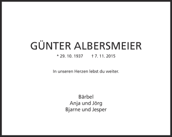 Traueranzeige von Günter Albersmeier von Neue Westfälische
