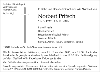 Traueranzeige von Norbert Pritsch von Neue Westfälische