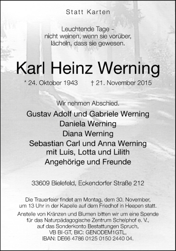 Traueranzeige von Karl Heinz Werning von Neue Westfälische