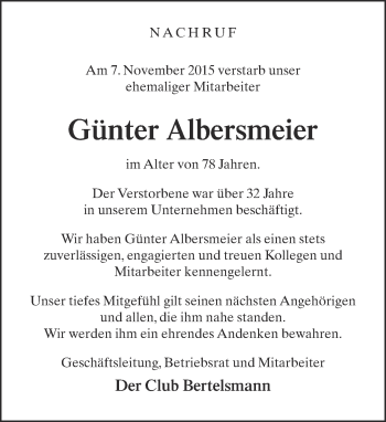 Traueranzeige von Günter Albersmeier von Neue Westfälische