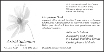 Traueranzeige von Astrid Salamon von Neue Westfälische