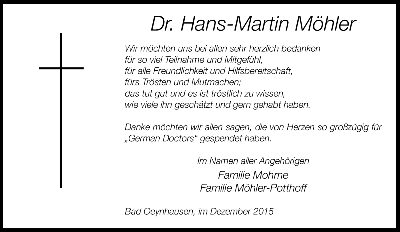  Traueranzeige für Hans-Martin Möhler vom 21.12.2015 aus Neue Westfälische