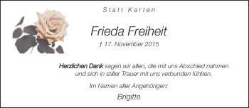 Traueranzeige von Frieda Freiheit von Neue Westfälische