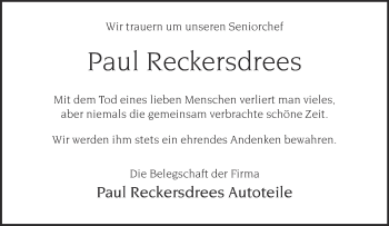 Traueranzeige von Paul Reckersdrees von Neue Westfälische
