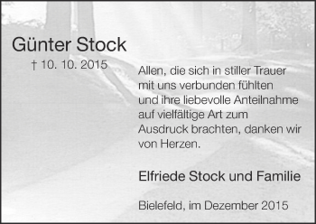 Traueranzeige von Günter Stock von Neue Westfälische