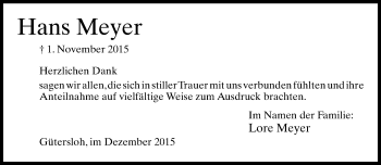 Traueranzeige von Hans Meyer von Neue Westfälische