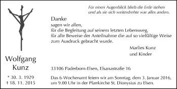 Traueranzeige von Wolfgang Kunz von Neue Westfälische