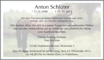 Traueranzeige von Anton Schlüter von Neue Westfälische