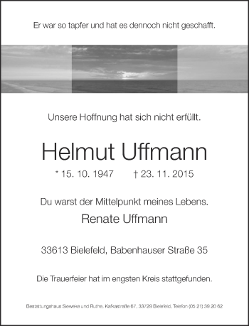 Traueranzeige von Helmut Uffmann von Neue Westfälische