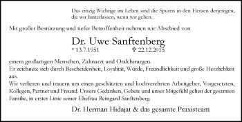 Traueranzeige von Uwe Sanftenberg von Neue Westfälische