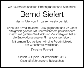 Traueranzeige von Bernd Siefert von Neue Westfälische
