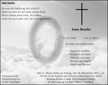 Traueranzeige von Anne Beseler von Neue Westfälische