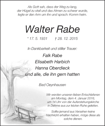Traueranzeige von Walter Rabe von Neue Westfälische