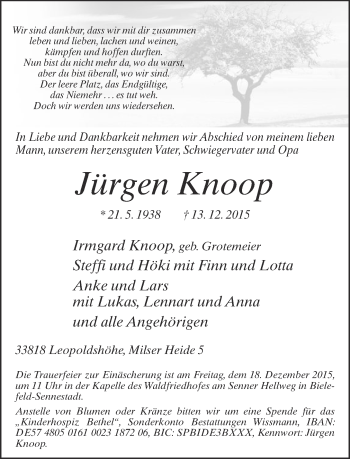 Traueranzeige von Jürgen Knoop von Neue Westfälische