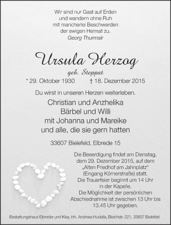 Traueranzeige von Ursula Herzog von Neue Westfälische