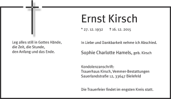 Traueranzeige von Ernst Kirsch von Neue Westfälische