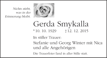 Traueranzeige von Gerda Smykalla von Neue Westfälische